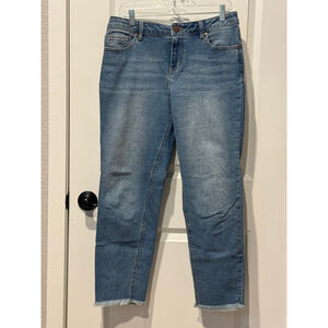 Women's 1822 Denim Blue Ankle & Cropped raw frayed hem stretch Jeans Size 8